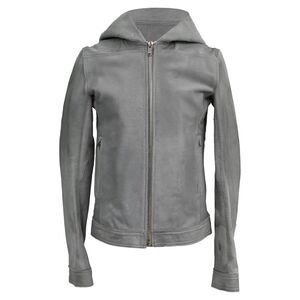 Rick Owens Zip-Up Hoodie in Grey Pony Hair